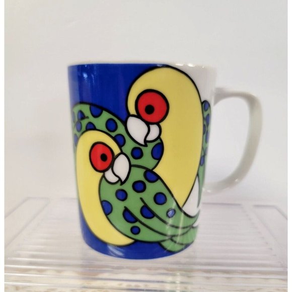Vintage Fitz and Floyd Variations Tropical Parrot Coffee Mugs 4 pc Set 1979 - Picture 3 of 7